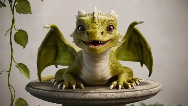 A green dragon statue atop a pedestal, symbolizing Wyrmling Character Creation in a fantasy setting.